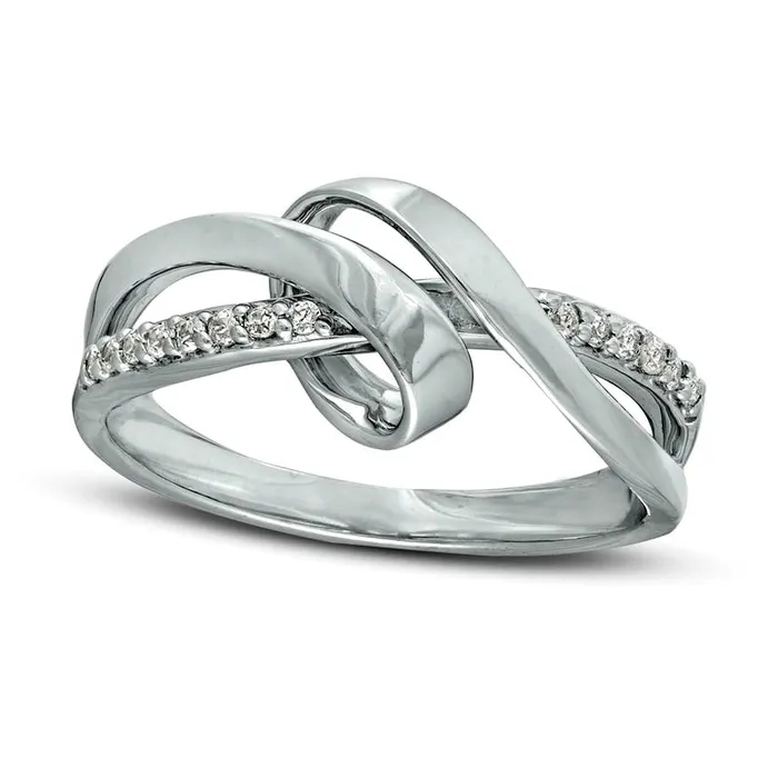 Goldia 010 CT TW Natural Diamond Ribbon Overlay Ring in Solid 10K White Gold Rings Goldia 010 CT TW Natural Diamond Ribbon Overlay Ring in Solid 10K White Gold Rings