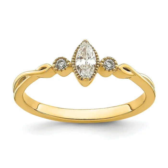 Goldia 024ct CZ Solid Real 14k Polish Petite Beaded Edge Marquise Complete Dia Ring Rings Goldia 024ct CZ Solid Real 14k Polish Petite Beaded Edge Marquise Complete Dia Ring Rings