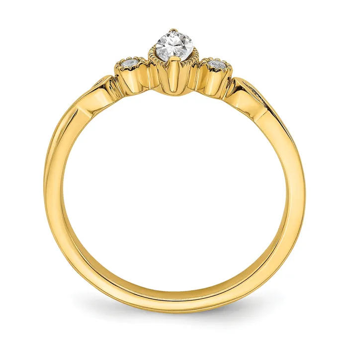 Goldia 024ct CZ Solid Real 14k Polish Petite Beaded Edge Marquise Complete Dia Ring Rings