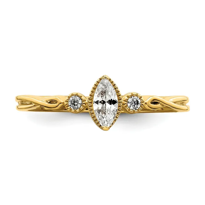 Goldia 024ct CZ Solid Real 14k Polish Petite Beaded Edge Marquise Complete Dia Ring Rings
