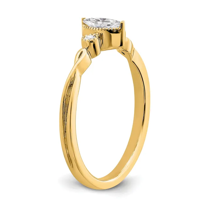 Goldia 024ct CZ Solid Real 14k Polish Petite Beaded Edge Marquise Complete Dia Ring Rings
