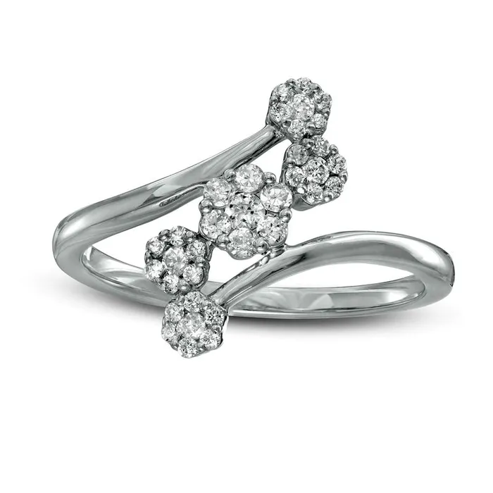 Goldia 033 CT TW Composite Natural Diamond Five Stone Bypass Ring in Solid 10K White Gold Rings Goldia 033 CT TW Composite Natural Diamond Five Stone Bypass Ring in Solid 10K White Gold Rings
