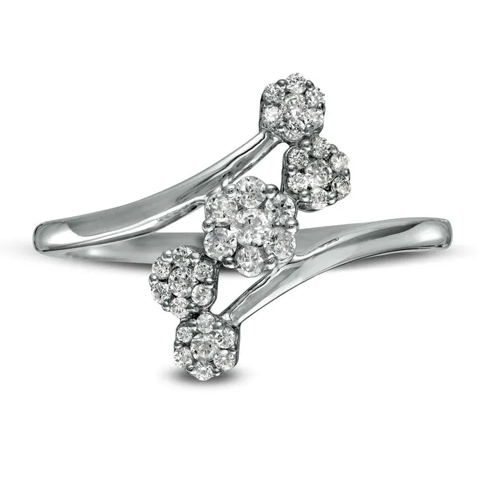 Goldia 033 CT TW Composite Natural Diamond Five Stone Bypass Ring in Solid 10K White Gold Rings Goldia 033 CT TW Composite Natural Diamond Five Stone Bypass Ring in Solid 10K White Gold Rings