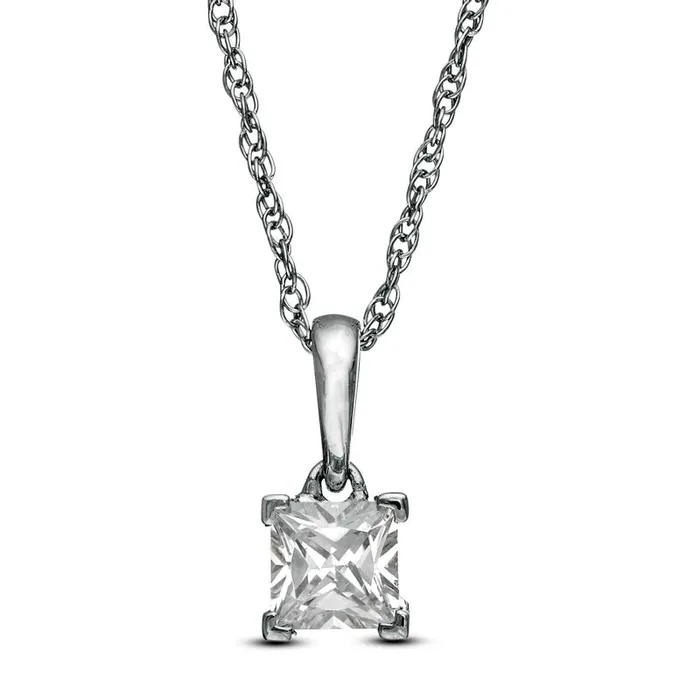 Goldia 05 CT PrincessCut Natural Clarity Enhanced Solitaire Pendant in 10K White Gold Necklaces Goldia 05 CT PrincessCut Natural Clarity Enhanced Solitaire Pendant in 10K White Gold Necklaces