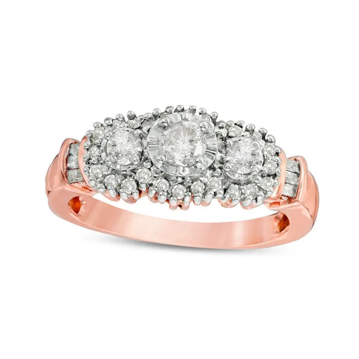 Goldia 050 CT TW Natural Diamond Three Stone Frame Collar Engagement Ring in Solid 10K Rose Gold Rings Goldia 050 CT TW Natural Diamond Three Stone Frame Collar Engagement Ring in Solid 10K Rose Gold Rings