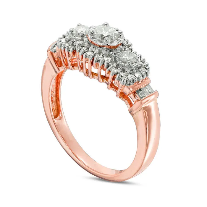 Goldia 050 CT TW Natural Diamond Three Stone Frame Collar Engagement Ring in Solid 10K Rose Gold Rings Goldia 050 CT TW Natural Diamond Three Stone Frame Collar Engagement Ring in Solid 10K Rose Gold Rings
