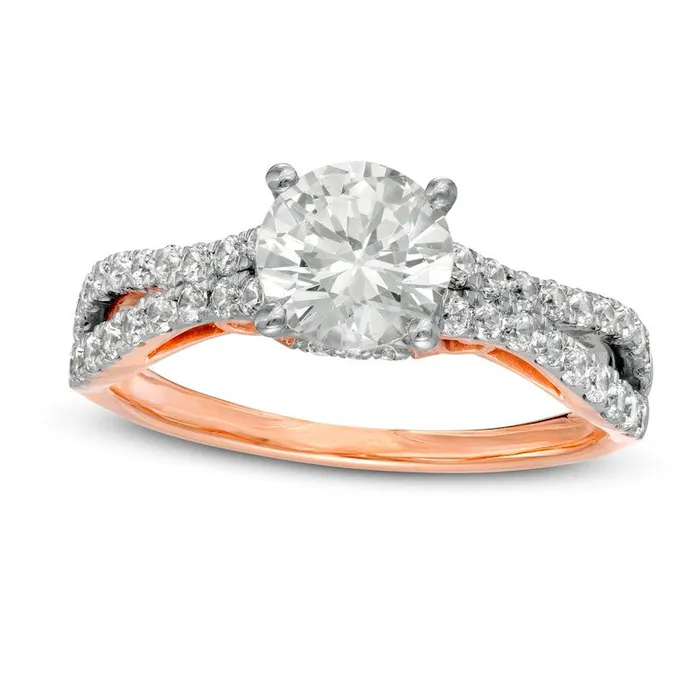 Goldia 15 CT TW Natural Diamond Curvy Split Shank Engagement Ring in Solid 10K Rose Gold Rings Goldia 15 CT TW Natural Diamond Curvy Split Shank Engagement Ring in Solid 10K Rose Gold Rings