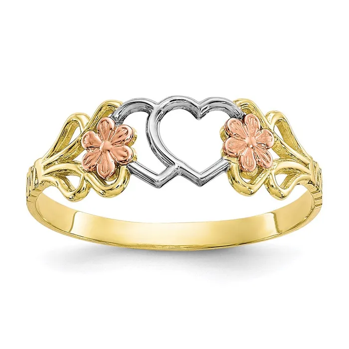 Goldia 10K TwoTone Gold wWhite Rhodium Double Heart Ring Rings