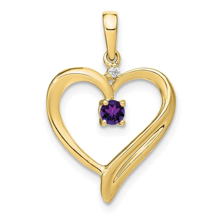Goldia 10K Yellow Gold Amethyst and Real Diamond Heart Pendant Necklaces