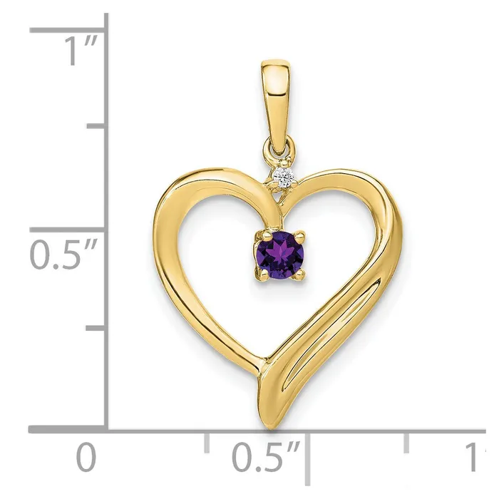 Goldia 10K Yellow Gold Amethyst and Real Diamond Heart Pendant Necklaces