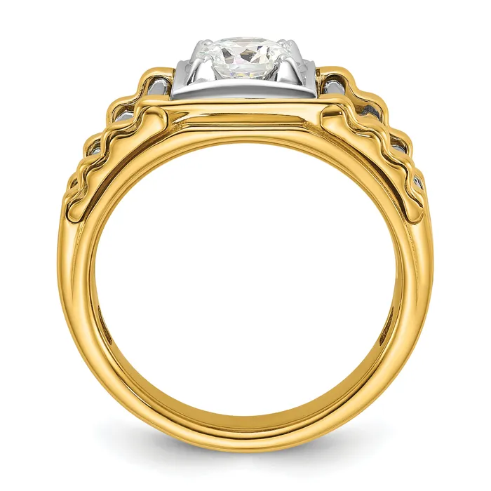 Goldia 14k TwoTone 1 Ct Lab Grown Diamond VSSI G Polished and Ribbed Mens Ring Rings