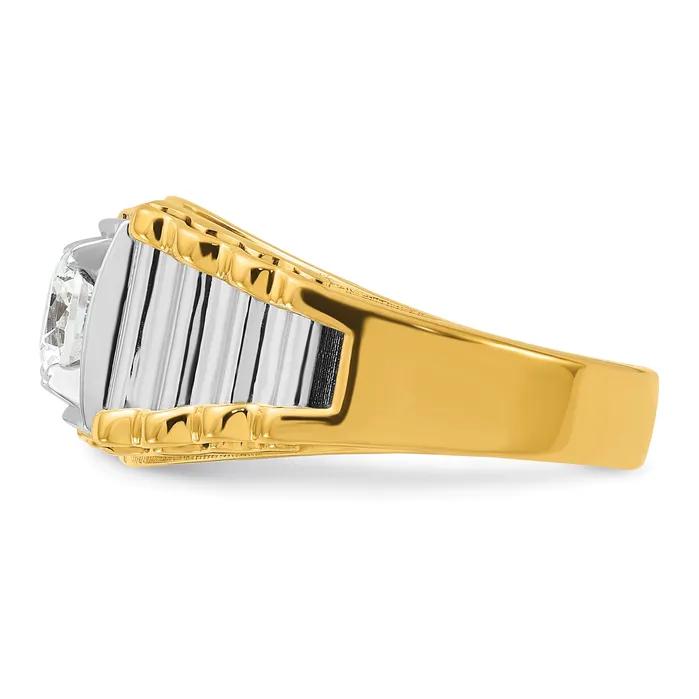 Goldia 14k TwoTone 1 Ct Lab Grown Diamond VSSI G Polished and Ribbed Mens Ring Rings