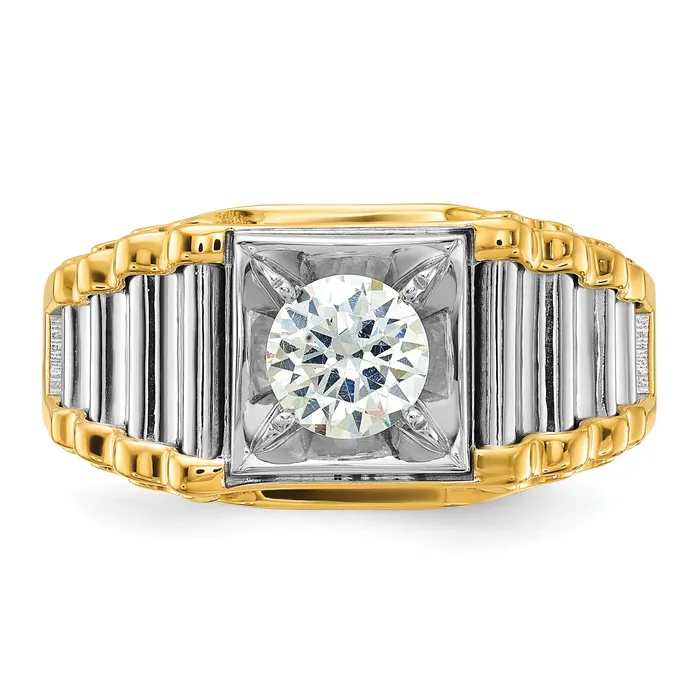 Goldia 14k TwoTone 1 Ct Lab Grown Diamond VSSI G Polished and Ribbed Mens Ring Rings