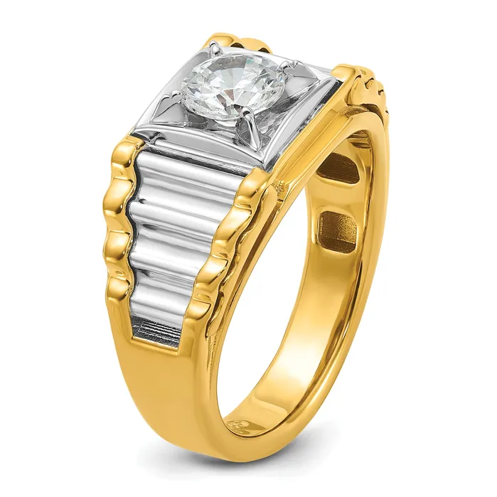 Goldia 14k TwoTone 1 Ct Lab Grown Diamond VSSI G Polished and Ribbed Mens Ring Rings