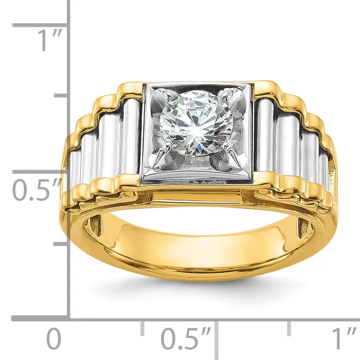 Goldia 14k TwoTone 1 Ct Lab Grown Diamond VSSI G Polished and Ribbed Mens Ring Rings