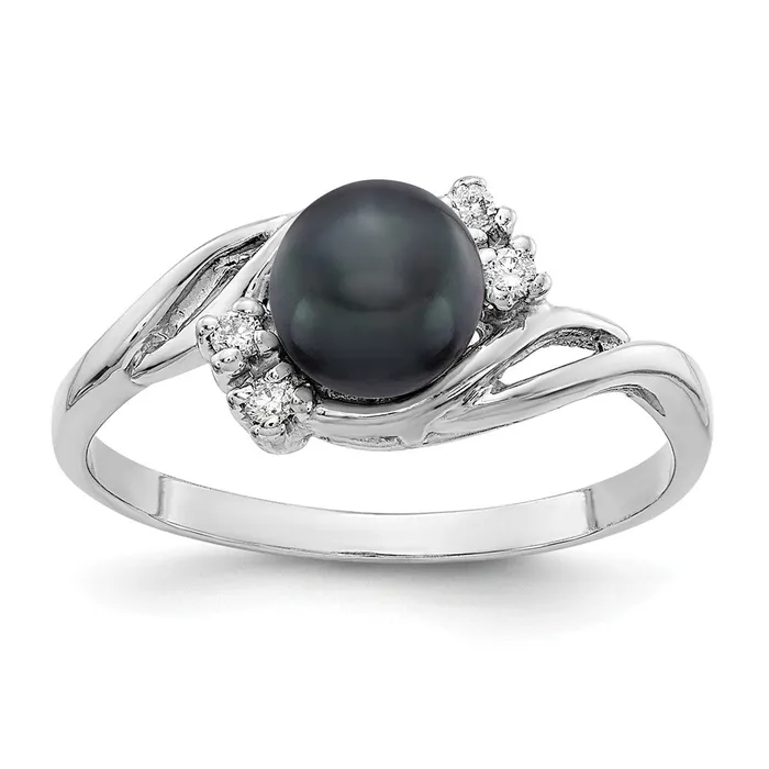 Goldia 14k White Gold 6mm Black FW Cultured Pearl VS Diamond ring Rings