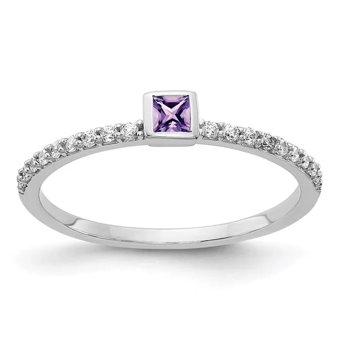 Goldia 14k White Gold Real Diamond and Princess Amethyst Ring Rings