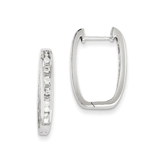 Goldia 14k White Gold Real Diamond Square Hoop Earrings Earrings
