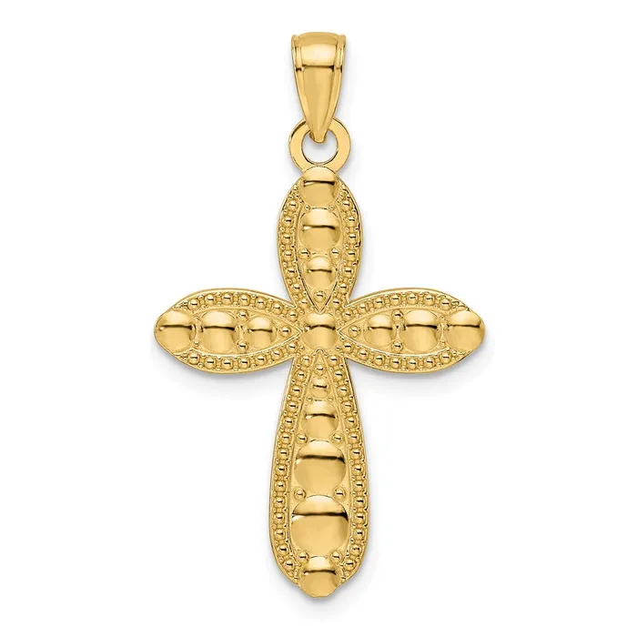 Goldia 14k Yellow Gold Polished Textured Fancy Cross Pendant Necklaces