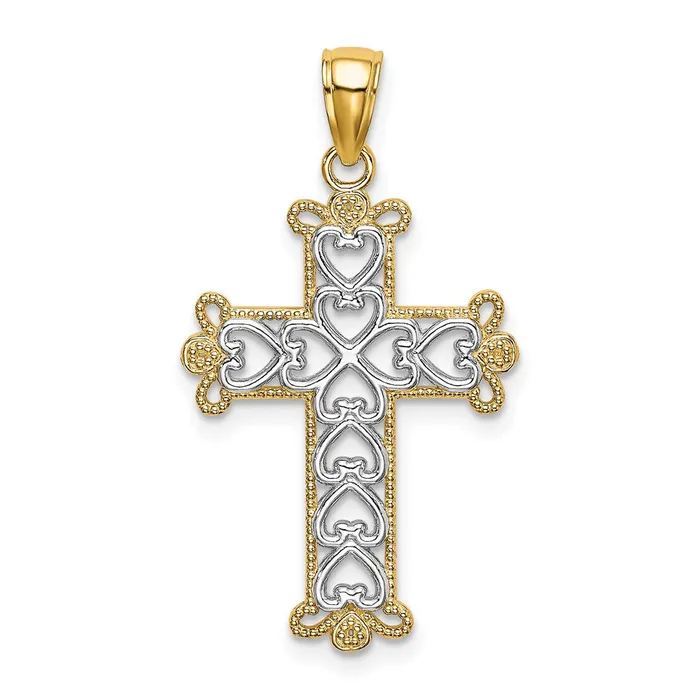 Goldia 14k Yellow u0026 Rhodium Gold wRhodium Polished and Textured Beaded Cross Charm Charm Necklaces Goldia 14k Yellow u0026 Rhodium Gold wRhodium Polished and Textured Beaded Cross Charm Charm Necklaces