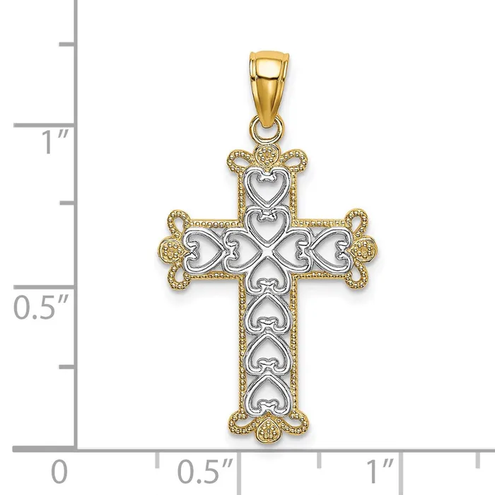 Goldia 14k Yellow u0026 Rhodium Gold wRhodium Polished and Textured Beaded Cross Charm Charm Necklaces