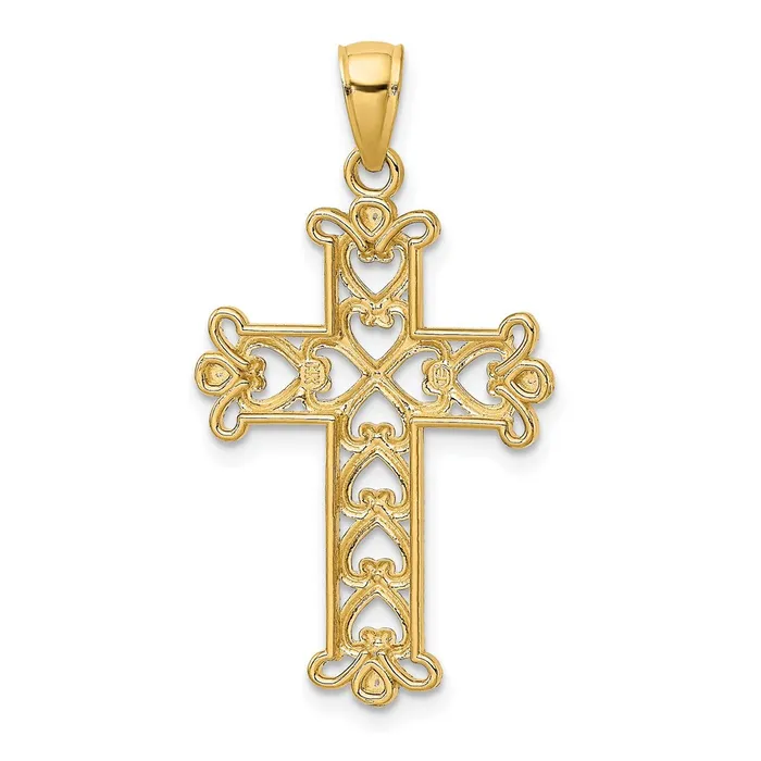 Goldia 14k Yellow u0026 Rhodium Gold wRhodium Polished and Textured Beaded Cross Charm Charm Necklaces
