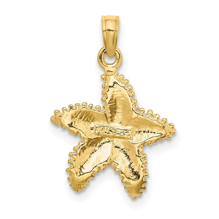 Goldia Charm Necklaces 14k Yellow Gold Beaded Textured Starfish Charm