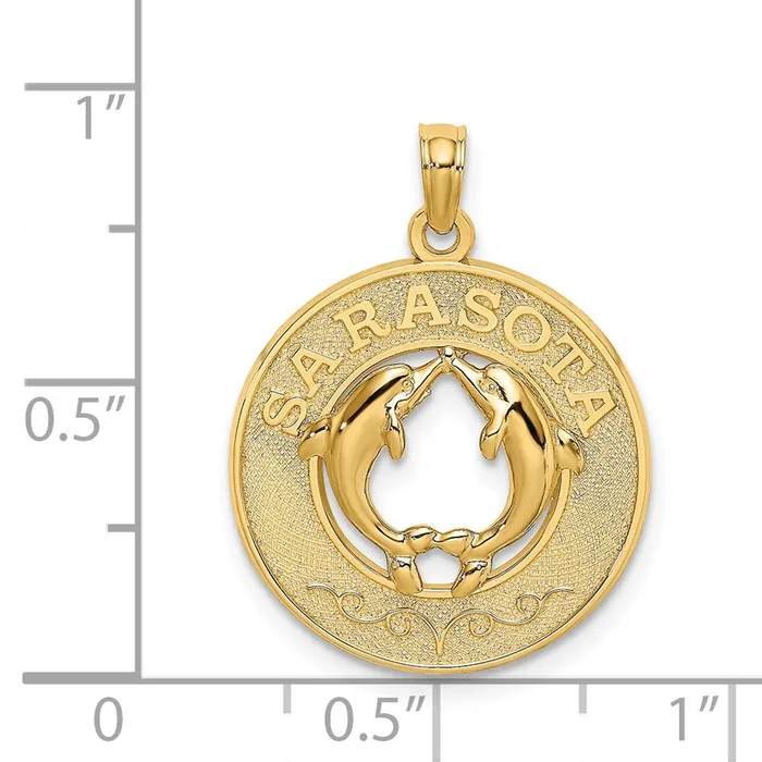 Goldia Charm Necklaces 14k Yellow Gold SARASOTA wDolphins Circle Charm
