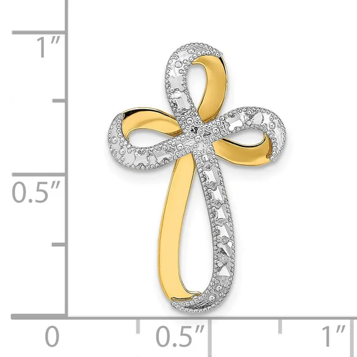 Goldia Charm Necklaces 14k Yellow Rhodium Gold wRhodium DiamondCut Twisted Cross Charm