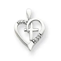 Goldiacom 14k White Gold AAA Diamond Heart and Cross Pendant Necklaces