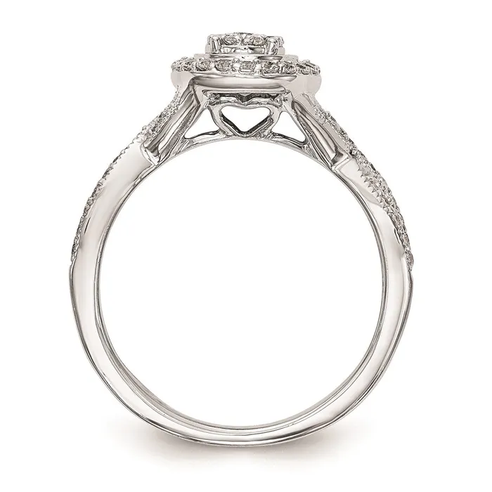 Goldiacom 14K White Gold Complete Real Diamond Cluster Engagement Ring Rings