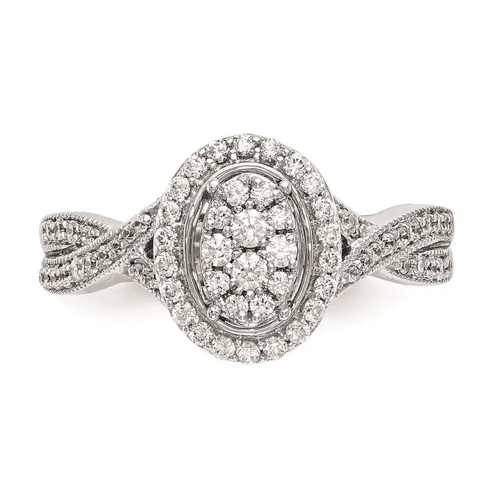Goldiacom 14K White Gold Complete Real Diamond Cluster Engagement Ring Rings