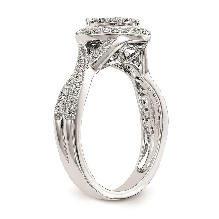 Goldiacom 14K White Gold Complete Real Diamond Cluster Engagement Ring Rings