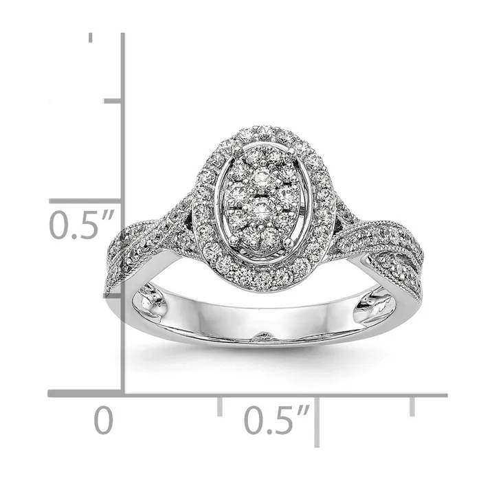 Goldiacom 14K White Gold Complete Real Diamond Cluster Engagement Ring Rings