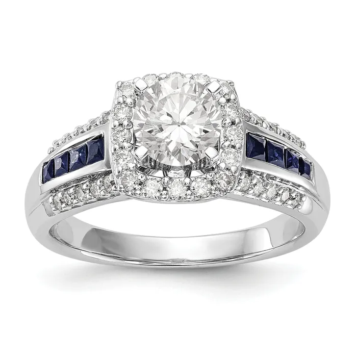 Goldiacom 14kw Peg Set Diamond and Sapphire CZ Cushion Halo Engagement Ring Rings Goldiacom 14kw Peg Set Diamond and Sapphire CZ Cushion Halo Engagement Ring Rings