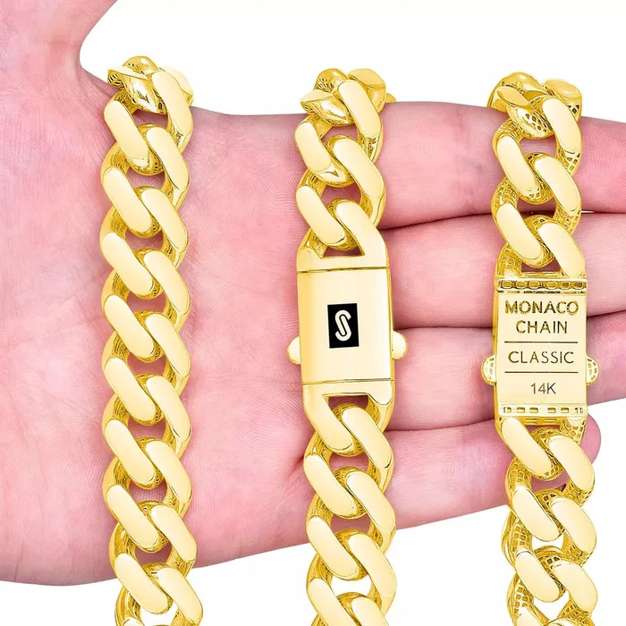 Goldiacom Bracelets 10k Yellow Gold Royal Monaco Miami Cuban Link 17mm Chain Bracelet Box Clasp 85