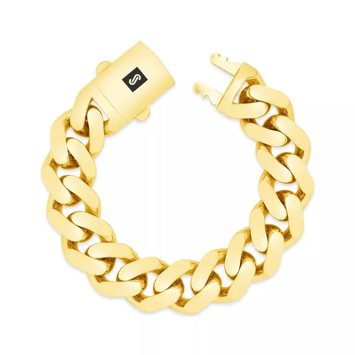 Goldiacom Bracelets 10k Yellow Gold Royal Monaco Miami Cuban Link 17mm Chain Bracelet Box Clasp 85