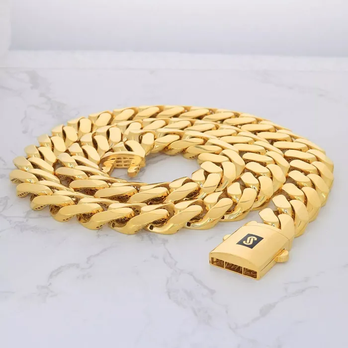 Goldiacom Bracelets 10k Yellow Gold Royal Monaco Miami Cuban Link 17mm Chain Bracelet Box Clasp 85