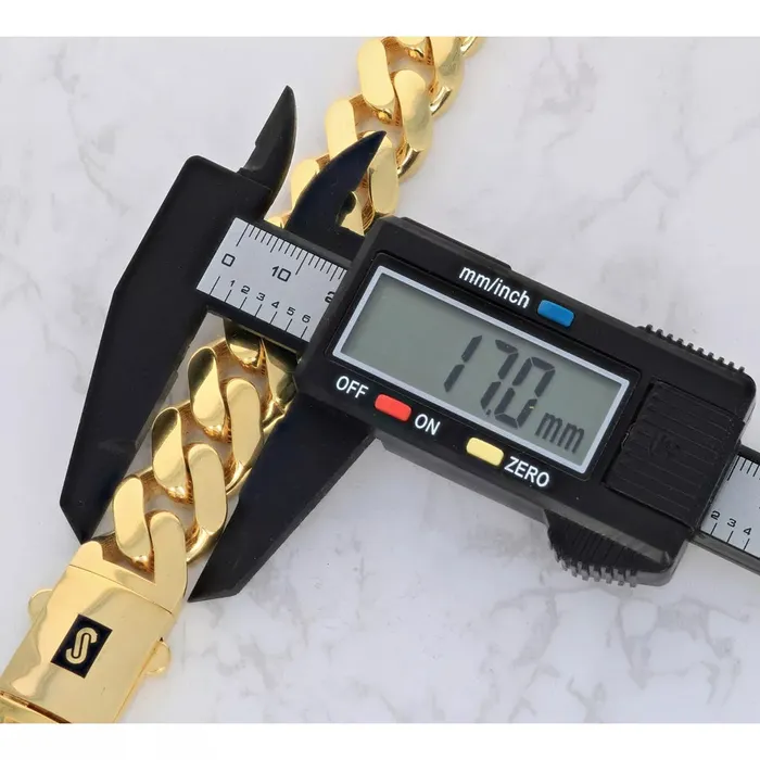 Goldiacom Bracelets 10k Yellow Gold Royal Monaco Miami Cuban Link 17mm Chain Bracelet Box Clasp 85