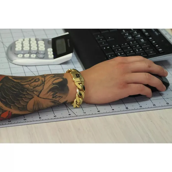 Goldiacom Bracelets 10k Yellow Gold Royal Monaco Miami Cuban Link 17mm Chain Bracelet Box Clasp 85
