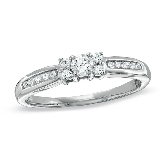 Goldiacom Rings 14 CT TW Diamond Channel Engagement Ring in 14K White Gold Plated Sterling Silver Goldiacom Rings 14 CT TW Diamond Channel Engagement Ring in 14K White Gold Plated Sterling Silver