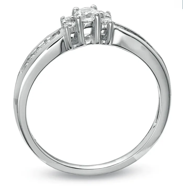 Goldiacom Rings 14 CT TW Diamond Channel Engagement Ring in 14K White Gold Plated Sterling Silver
