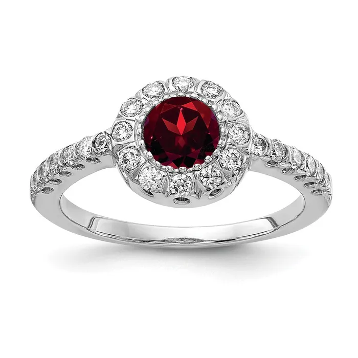 Goldiacom Rings 14k White Gold 5mm Garnet VS Real Diamond ring