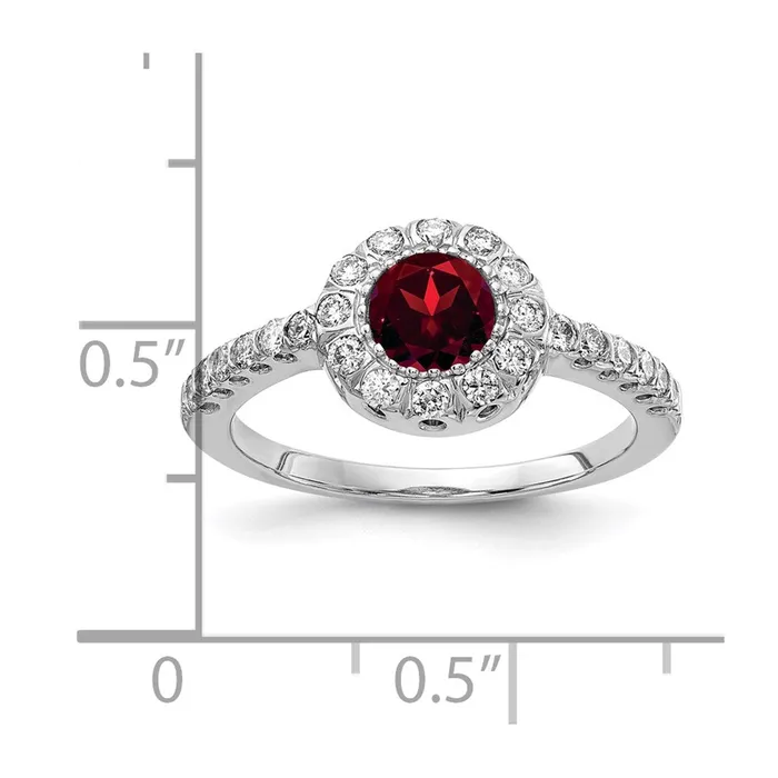 Goldiacom Rings 14k White Gold 5mm Garnet VS Real Diamond ring