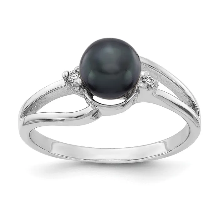 Goldiacom Rings 14k White Gold 6mm Black FW Cultured Pearl AA Real Diamond ring Goldiacom Rings 14k White Gold 6mm Black FW Cultured Pearl AA Real Diamond ring