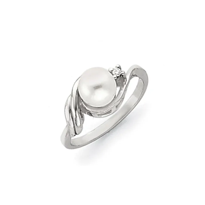 Goldiacom Rings 14k White Gold 6mm FW Cultured Pearl VS Real Diamond ring Goldiacom Rings 14k White Gold 6mm FW Cultured Pearl VS Real Diamond ring