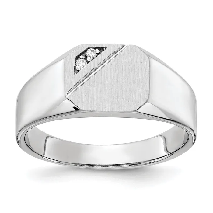 Goldiacom Rings 14K White Gold 90x100mm Open Back AA Real Diamond Signet Ring Goldiacom Rings 14K White Gold 90x100mm Open Back AA Real Diamond Signet Ring