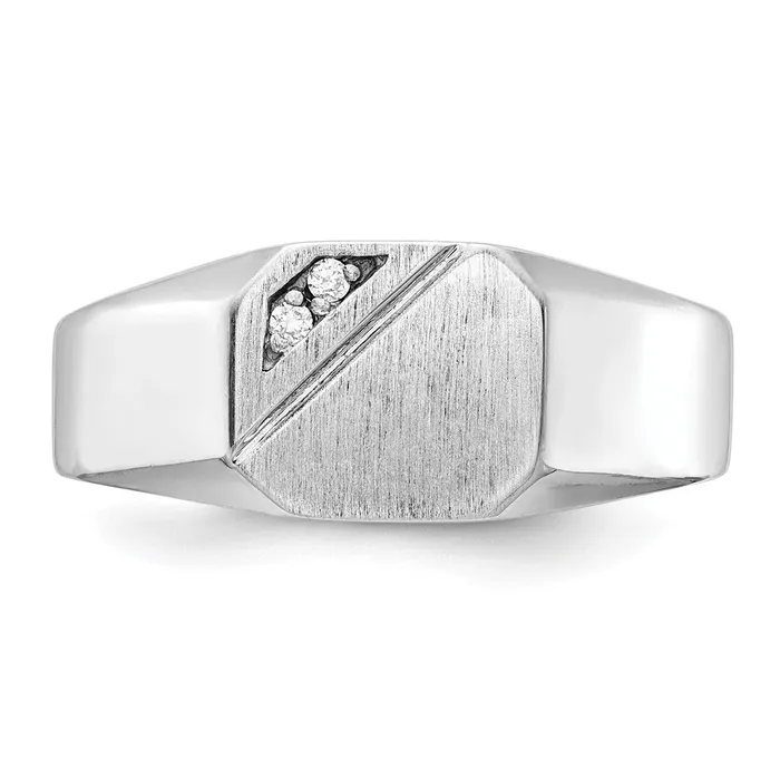 Goldiacom Rings 14K White Gold 90x100mm Open Back AA Real Diamond Signet Ring
