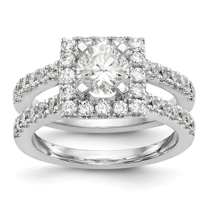 Goldiacom Rings 14KW Round Simulated Diamond Square Halo Engagement Ring