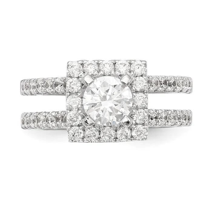 Goldiacom Rings 14KW Round Simulated Diamond Square Halo Engagement Ring